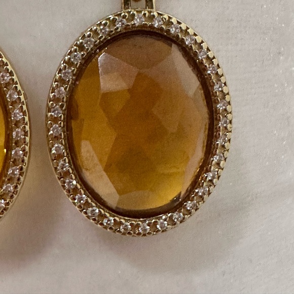 Earrings, Faceted Stones, Pierced Pendant Earrings, Amber stones - Picture 2 of 7